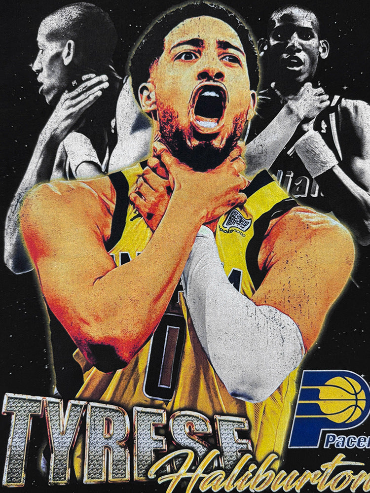 Tyrese Haliburton vintage graphic tee featuring Pacers colors — Archive 199x