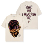 Dennis Rodman vintage graphic tee with colorful portrait and 'Bad As I Wanna Be' — Archive 199x